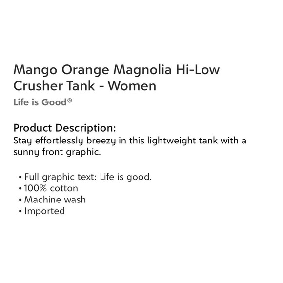 LIFE IS GOOD Mango Orange Magnolia Hi-Low
Crusher Tank Women Size Medium NWT - Picture 3 of 12